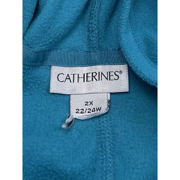 CATHERINES Womens Plus 2X 22/24W Teal Fleece L/S HOODIE Pullover Pocket EUC - Picture 6 of 6